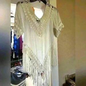 Beautiful Cover up White Fringe